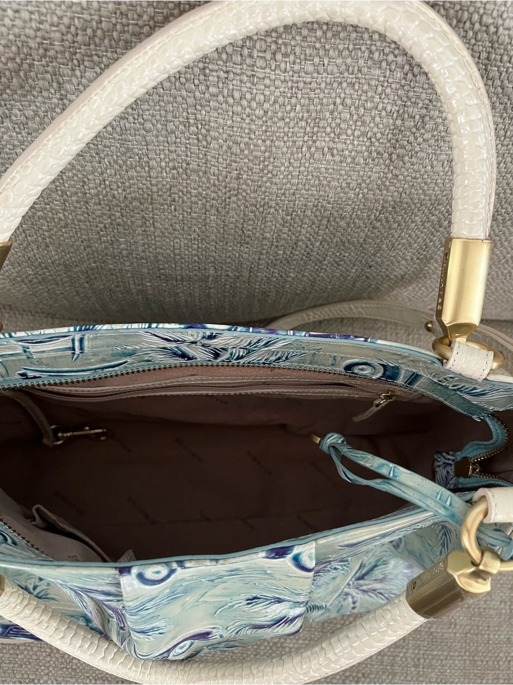 White & Teal Swirl Pattern Tote Handbag - Designer Style